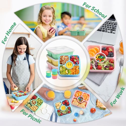 QQKO Bento Snack Box Containers for Adults Kids, 4 Pack Lunchable Meal Prep Containers Reusable, Stackable Bento Lunch Box, Food Storage Prep Containers with 4 Sauce Cups, Pastel Color, White Lid - color: Pastel, White Lid