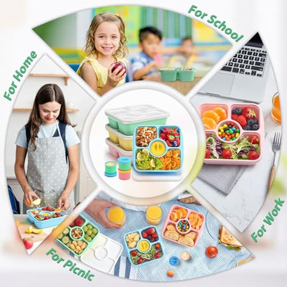 QQKO Bento Snack Box Containers for Adults Kids, 4 Pack Lunchable Meal Prep Containers Reusable, Stackable Bento Lunch Box, Food Storage Prep Containers with 4 Sauce Cups, Pastel Color, White Lid - color: Pastel, White Lid