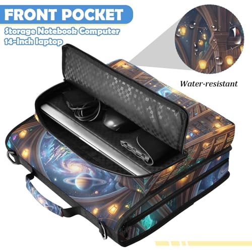 Fantasy Library 2inch 3 Ring Zipper Binder Multi-Pocket Storage Holds 14 Inch Laptop for Students and Office Use - color: Fantasy Library