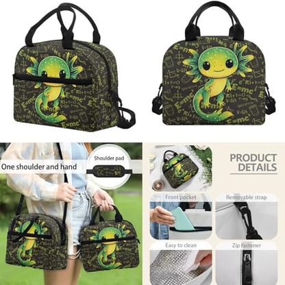 17 Inch Kid's 4PCS Backpack Set, Back to School Essentials | Insulated lunch box, water bottle pouch, pencil case, lightweight, padded shoulder straps, for elementary, middle school - color: Green Axolotl