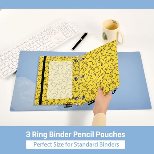 Wamika Yellow Duck Binder Pouches 3 Ring for Boys Girls School Office College Supplies Cute Ducks Animals Pencil Pouches Case Bag with Clear Window and Zipper 2 pack - color: Frog