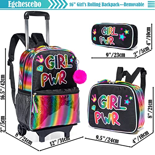 kids Rolling Kid Travel Toddler Duffle Bag Detachable Backpack for Girls Carry on Luggage Roller Computer Suitcase with Pencil Case and Lunch Box Wheels Wheeled Backpacks Girls Black - color: Black-girl Pwr
