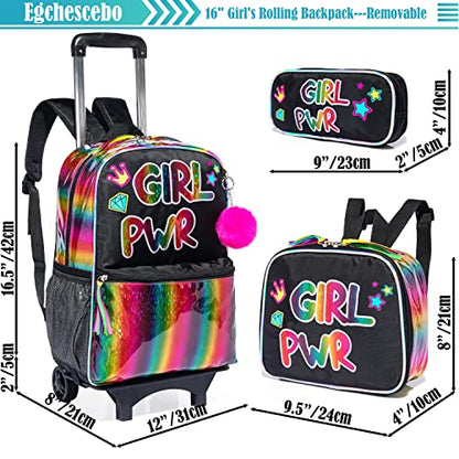 kids Rolling Kid Travel Toddler Duffle Bag Detachable Backpack for Girls Carry on Luggage Roller Computer Suitcase with Pencil Case and Lunch Box Wheels Wheeled Backpacks Girls Black - color: Black-girl Pwr