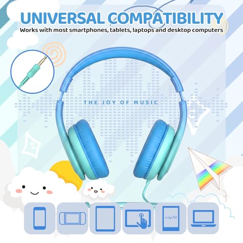 JoySpark Kids Headphones, Over-Ear Wired Headphones for Kids, 85dBA Volume Limited, Foldable Stereo Sound Toddler Headsets, 3.5mm Jack for School Entertainment, Gradient Blue - color: Gradient Blue