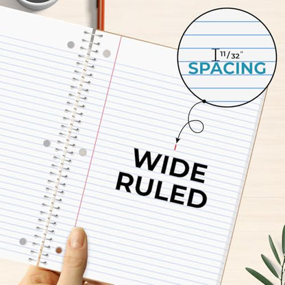 Rosmonde 50 Pack, 1 Subject Spiral Notebook Wide Ruled Bulk, 70 Sheets | Bulk Subject Notebooks, 140 Pages, 8 x 10-1/2", 3 Hole Punched, Thick No-Bleed Paper, Bulk 1 Subject Notebooks for School - size: 50 Bulk Value Pack