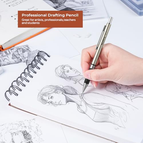 Nicpro Art Mechanical Pencil Set in Case, 4 PCS Metal Drafting Pencil 0.5 mm & 0.7 mm, Lead Pencil with 6 Tube HB Lead Refills, 3 Erasers, 9 PCS Eraser Refills for Artist Writing, Drawing, Sketching - style: 4 Pack (0.5mm+0.7mm)