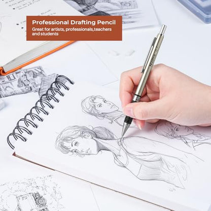Nicpro Art Mechanical Pencil Set in Case, 4 PCS Metal Drafting Pencil 0.5 mm & 0.7 mm, Lead Pencil with 6 Tube HB Lead Refills, 3 Erasers, 9 PCS Eraser Refills for Artist Writing, Drawing, Sketching - style: 4 Pack (0.5mm+0.7mm)