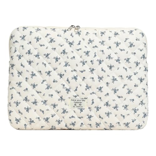 14 inch Maple Leaf Soft Pad Tablet Bag Embroidery Puffy Protective Case Shockproof Cute Quilted Laptop Sleeve Commute Work Study Bag - color: Blue Leaf