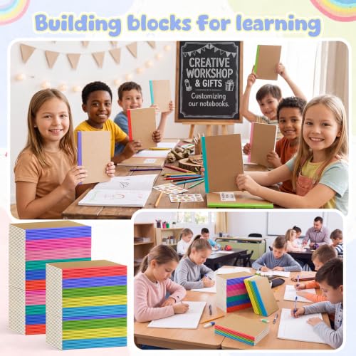 Handepo 100 Pack A5 Composition Notebooks Bulk 5"x8" Lined Kraft Soft Cover Journals, 60 Pages Bulk School Supplies for Students Classroom Office - color: Classic, size: A5