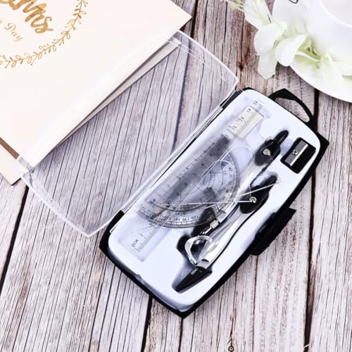 Operitacx 10 in 1 Metal Compass Drawing Kit with Pencil Sharpener and Eraser, Practical Geometry Set and Accurate Scale, Includes Rulers and Protractor for School Season and Student