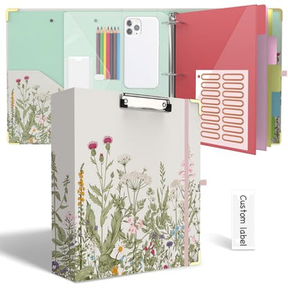 3 Ring Binder 2 Inch for Letter Size 8.5" x 11" Paper, Clipboard Binder with 5 Tabbed Dividers with Pockets, Plastic Folder and 40 Divider Stickers, School and Office Supplies, Garden Flowers - color: Garden Flowers, size: 2 Inch