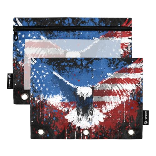 Binder Pouches Eagle American Flag Pencil Pouch for 3 Ring Binder 2 Pack Clear Pencil Bag with Zipper for Office School Supplies - color: Multicolored 18