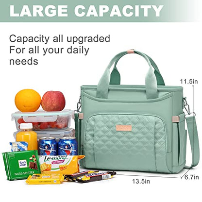 AIJIEKE Large Insulated Lunch Bag for Women Men, Work Lunch Box Tote, Green | Leakproof, durable multi-compartment cooler. Reusable with shoulder strap. Perfect for travel meal prep, picnic, beach - color: Green