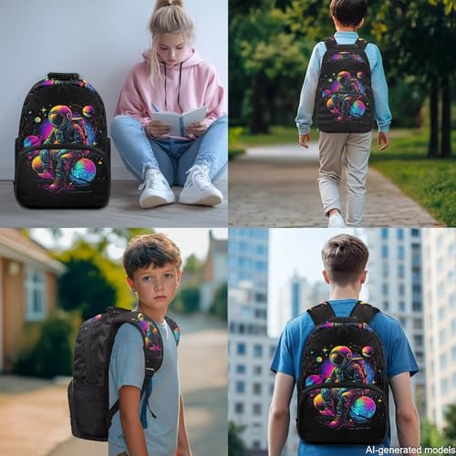 17 Inch Kid's 4PCS Backpack Set, Back to School Essentials | Insulated lunch box, water bottle pouch, pencil case, lightweight, padded shoulder straps, for elementary, middle school - color: Space Astronaut