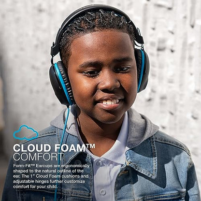 JLab JBuddies Pro Wired Over-Ear Kids Headphones with mic, Volume Limiter, Folding, Noise Isolation, Blue