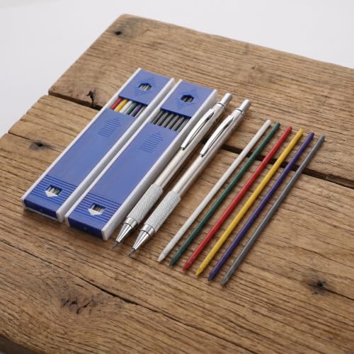 Stainless Steel Clutch Pencil with 3.0mm Lead Refill, Metal Sketching Pencil Set for Architectural Sketching and School Use, Stable Writing Drafting Tool for Artists and Students