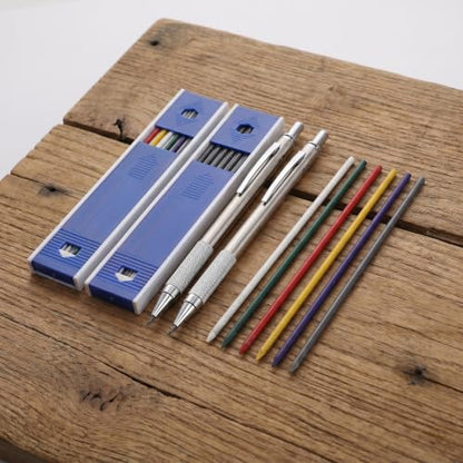 Stainless Steel Clutch Pencil with 3.0mm Lead Refill, Metal Sketching Pencil Set for Architectural Sketching and School Use, Stable Writing Drafting Tool for Artists and Students
