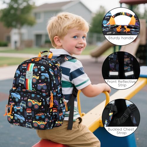 CAMTOP Backpack for Kids, Boys Girls Preschool Backpacks with Lunch Box Toddler Kindergarten School Bookbag Set - color: Rainbow Strip Black
