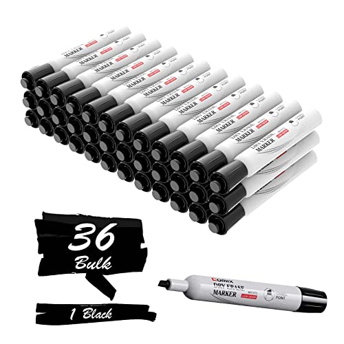 Comix Dry Erase Markers Black, Chisel Tip Whiteboard Markers, 36 Bulk Low Odor Markers for Classroom, Teachers, Office, School Supplies, Black Color - color: 36 Count Black Color