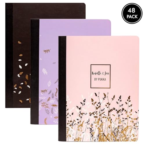 Pukka Pad, Composition Notebooks - 48 Pack of Journals Featuring 140 Pages of College Ruled 80GSM Paper with Sturdy Cover Stock - 9.75 x 7.5in - Rochelle and Jess - color: Rochelle & Jess, size: 48 Pack
