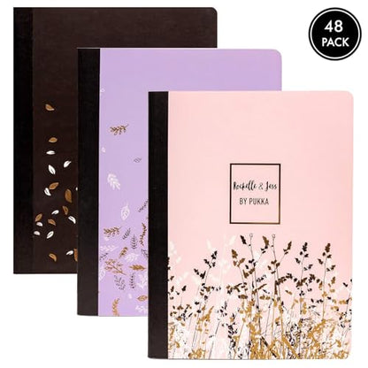 Pukka Pad, Composition Notebooks - 48 Pack of Journals Featuring 140 Pages of College Ruled 80GSM Paper with Sturdy Cover Stock - 9.75 x 7.5in - Rochelle and Jess - color: Rochelle & Jess, size: 48 Pack