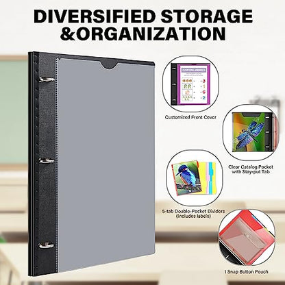 WOT I Telescoping Project Organizer 2-Pack, Refillable 3 Ring Binder with Dividers and Pockets, 13 Pocket Folders, 1 Inch 3 Rings, Black - color: Black, size: 2 Pack