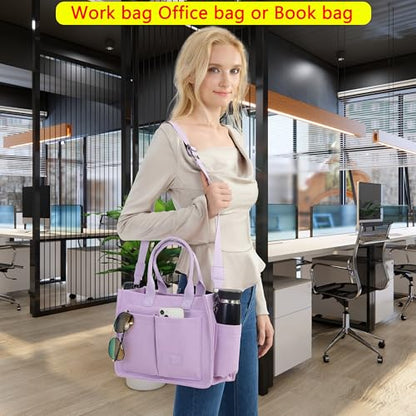 ZHMO Canvas Tote Bag for Women,Women's Bags Crossbody Bags Work Laptop Tote Bag Large Handbags Purse for Travel Nurse Teacher - color: New Upgrade Plus Purple With Compartments and Inner Cup Holders