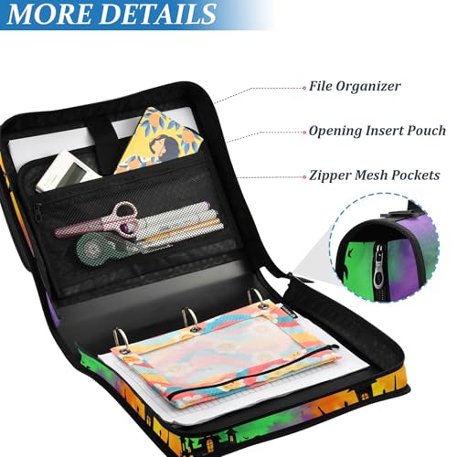 3 Ring Zipper Binder Spooky Haunted House Binder Organizer Portfolio with File and Shoulder Strap & Handle Large Capacity File Folder - color: Haunted House