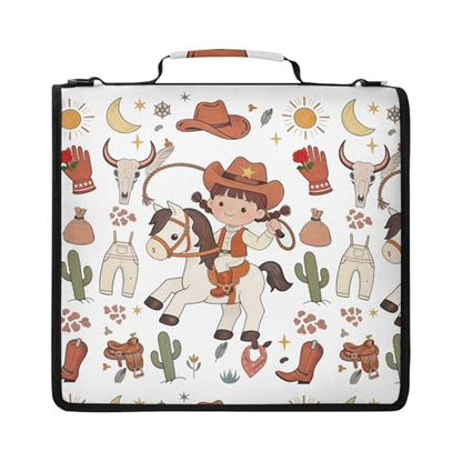 Cute Cowgirl Wild West Orange 3 Ring Zipper Binder Bag with Strap, Personalized Name Trapper Keeper Binder - 2" Binder with Pockets Holds 500 Sheets, Laptop & More - Durable & Easy to Carry - color: Option H