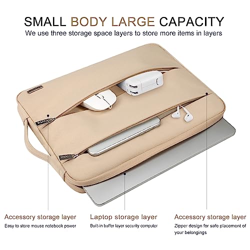 Voova 14 15 Inch Laptop Sleeve Case, Waterproof Computer Bag Cover Compatible with MacBook Air 15 M2/M3/M4 2022-2025, MacBook Pro 15, Hp chromebook 14, 14-15” Dell Lenovo Acer Asus, Apricot - color: Apricot, size: 14-15 Inch