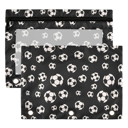 Football Pouches 3 Ring for Boys Girls School Office College Supplies Sports Soccer Pencil Pouches Case Bag with Clear Window and Zipper 2 Pack - color: Football