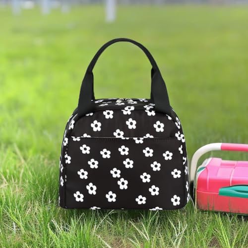 LEDAOU Kids Lunch Bag for Girls, Insulated School Lunch Box, Lightweight | Insulated interior, lightweight design, front pocket, smooth dual zippers, ideal for school and travel - color: Beige small flower