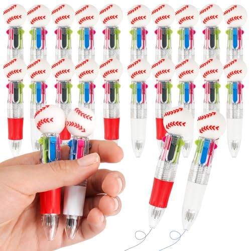 24 Pack Baseball Party Favors, 4-in-1 Multicolor Ballpoint Pens, Mini Retractable Baseball Pens, Goodie Bag Stuffers, Classroom Prizes, Birthday Gifts - style: Baseball