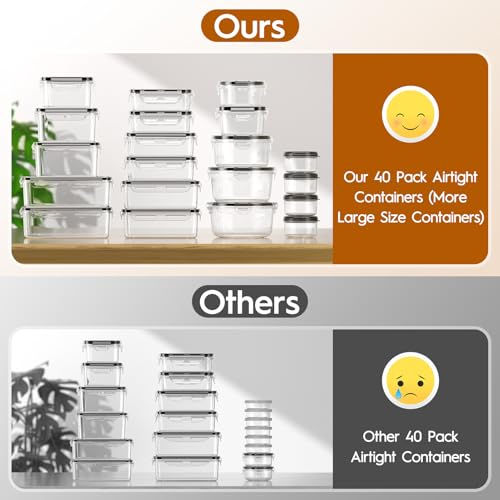 40 PCS Food Storage Containers with Lids Airtight (20 Containers & 20 Lids), Leak proof Meal Prep Container Set for Kitchen Storage, BPA-free, PVC-free Plastic, Microwave/Dishwasher Safe, Labels & Pen - color: 40 Piece
