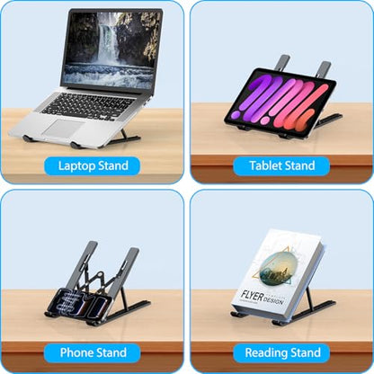 Adjustable Laptop Stand, Portable Laptop Riser for Desk, ABS+Silicone Foldable Ventilated Cooling Notebook Holder Stand for 10-15.6” Laptops, Tablets