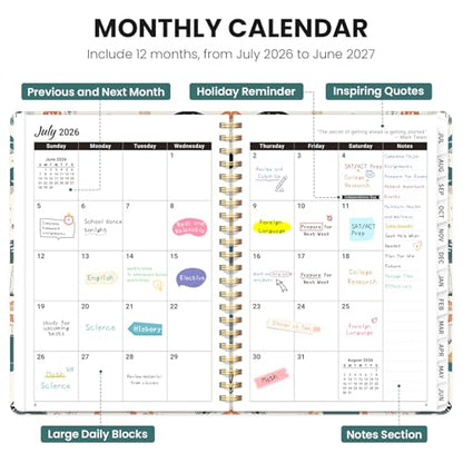 Planner 2026-2027, Academic Planner Weekly and Monthly, Jul 2026 - Jun 2027, Spiral Bound School Planning Tool with Tabs and Pocket, Perfect for Students & Teacher, 6.3" x 8.5", Mushrooms Grove - color: C-Mushrooms Grove, size: 6.3"x8.5" (A5)