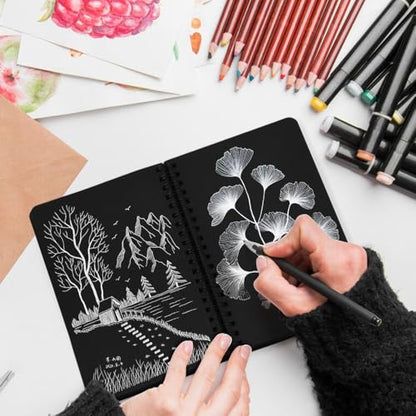 5x7in Black Paper Mixed Media Sketchbook, 110gsm Spiral Bound Art Journal Sketchbook, 70Sheets Acid-Free Travel Pocket Sketch Pad for Drawing, Illustration, Ideal for Most Dry Media - color: 1-BlackPaper-SideSpiral