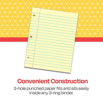 School Smart 3-Hole Punched Filler Paper, 8-1/2 x 11 Inches, Yellow, 100 Sheets