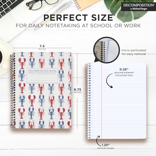 Decomposition Lobsters College Ruled Spiral Notebooks – 9.75 x 7.5 Journal with 160 Lined Pages – Notebooks for School Supplies, Home & Office – 100% Recycled Paper – Made in USA - color: Lobsters, style: Spiral-bound