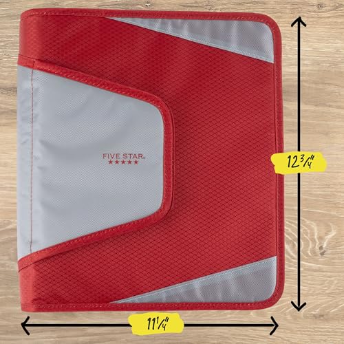 Five Star Zipper Binder 1.5 Inch O-Rings Case Organiser with 3-Pocket Expanding File, 500 Sheet Capacity, Crimson Fade (280146K) - color: Crimson Fade