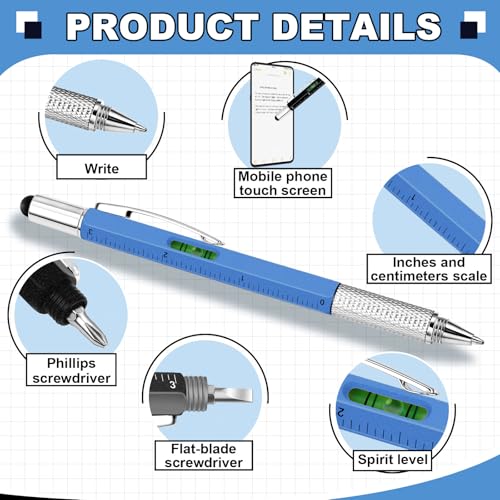 Zhanmai 8 Pcs 6 in 1 Multitool Pen Bulk Gift for Men Multi Tool Pen with Ruler Level Screwdriver Stylus Cool 20 Ink Refill Tool Gadget Birthday Christmas Stocking Stuffers (Black Gray White Blue) - color: Black, Gray, White, Blue