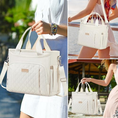 AIJIEKE Large Insulated Lunch Bag for Women Men, Work Lunch Box Tote, Beige | Leakproof, durable multi-compartment cooler. Reusable with shoulder strap. Perfect for travel meal prep, picnic, beach - color: Beige