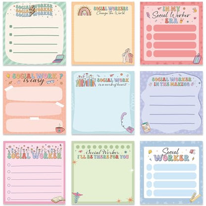 Social Worker Sticky Notes Gifts, 9 Pack Social Worker Appreciation Notepads 3x3 Inches, Social Work Writing Memo Pads School Office Supplies Gifts for Women Men (450 Sheets) - style: Social Worker