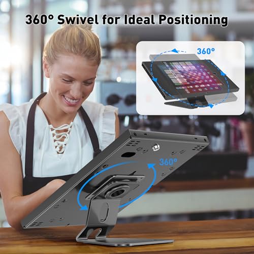 AboveTEK Anti-Theft Tablet Stand – iPad Locking & Security Stand, Countertop & Wall Mount POS Stand, 360° Swivel Kiosk Stand for iPad/iPad Air/iPad Pro – Ideal for Retail Business (Black) - color: Black