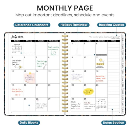 Planner 2026-2027, Academic Monthly and Weekly Calendar Planner for Women, July 2026 - June 2027, Hardcover Pretty Agenda Planner Book with Tabs, Spiral Daily Organizer for School Office Home Supplies, 6.3" x 8.5" - Royal Flowers - color: B-Royal Flowers,