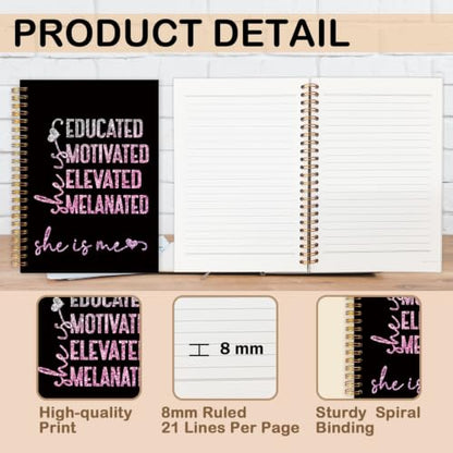 PQKIY African American Gifts Spiral Notebook for Black Women 5.5x8.3 Inch | Black Girl Magic Gifts for Women,Educated Motivated Elevated Melanated Inspirational Black Glitter Notebook Journal - color: African American white