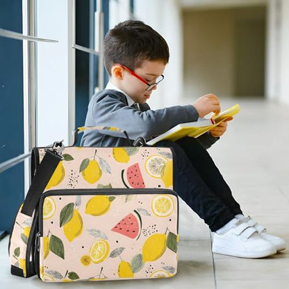 3 Ring Zipper Binder Lemon Watermelon Binders Bag with Shoulder Strap 500 Sheets Paper Organizer Trapper Keeper Documents Storage File Folder for School Office - color: A2807