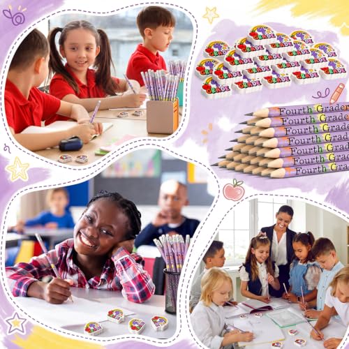 48 Pcs/24 Sets 4th Graders Pencils and Erasers Bulk Set Motivational Pencils Back to School Supplies for Kids Student Inspirational Teacher Classroom Reward Party Favors Gifts - style: 4th Grader