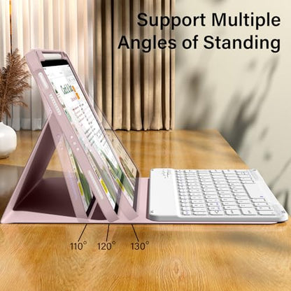 kenke for iPad 11/10th Gen Case with Keyboard 11/10.9 inch 2025 A16/2022, Detachable Wireless Bluetooth Keyboard Case with Bulit-in Pencil Holder, White Square Keycaps (Pink) - color: Pink