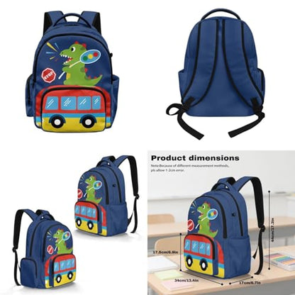 Cute Dinosaur Backpack for Kids 5-7 Girls Boys Backpack with Lunch Box Water Bottle Carrier with Strap and Soft Pencil Case Elementary 4PCS Set Bookbag Front Side Pocket 17 inch School Bag - color: Cute Dinosaur